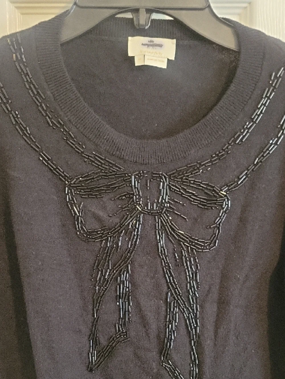 Kate Spade SzM Beaded Bow Navy Crewneck Wool blend Sweater - Women